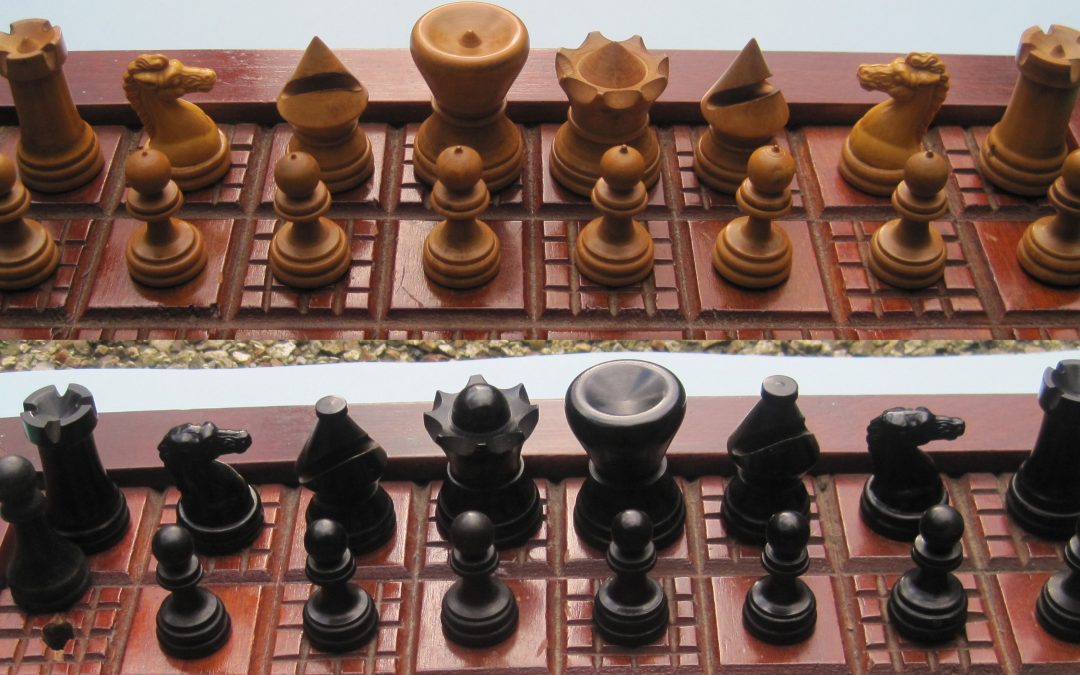 A British Chess Company blind man’s chess set – late 19th century