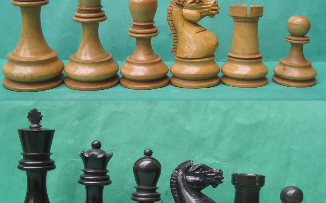 A BCC Staunton chess set with hand carved one piece (lizard) knights post 1900?