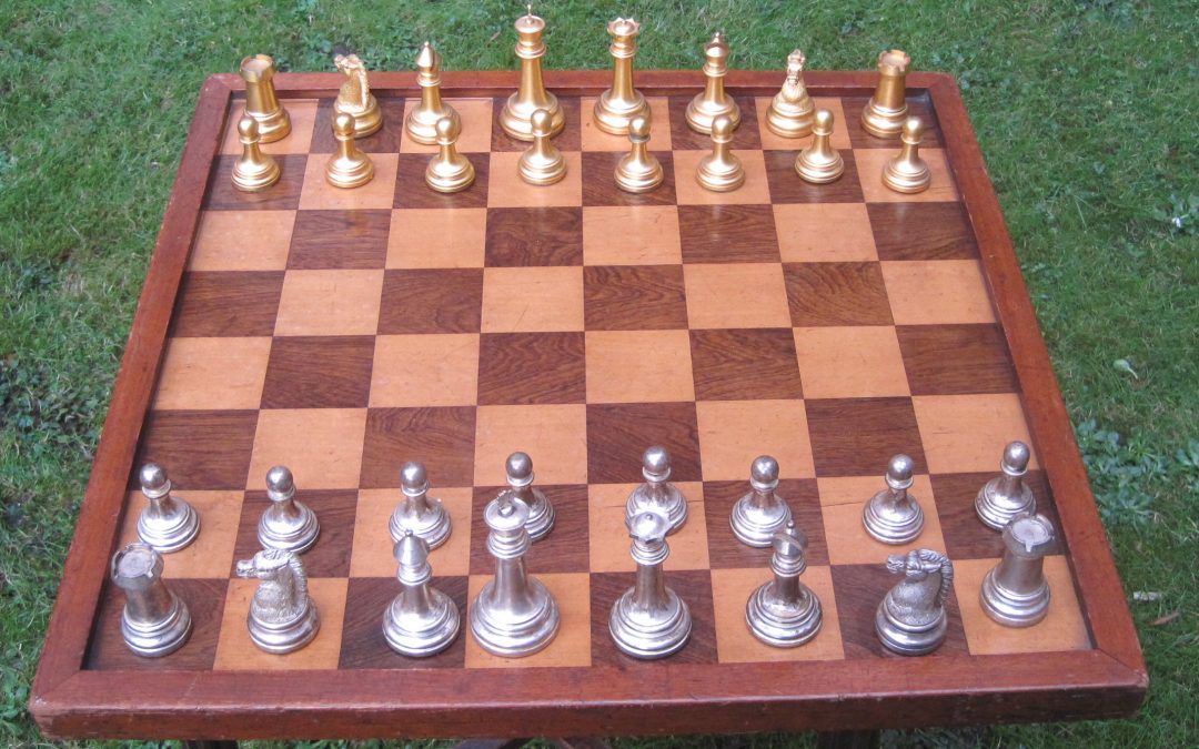 British Chess Company chess set with club size board 19th century