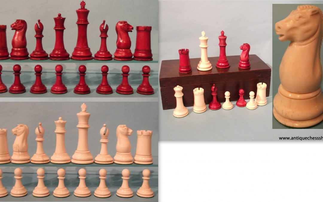 Late 19th century large bone Staunton chess set