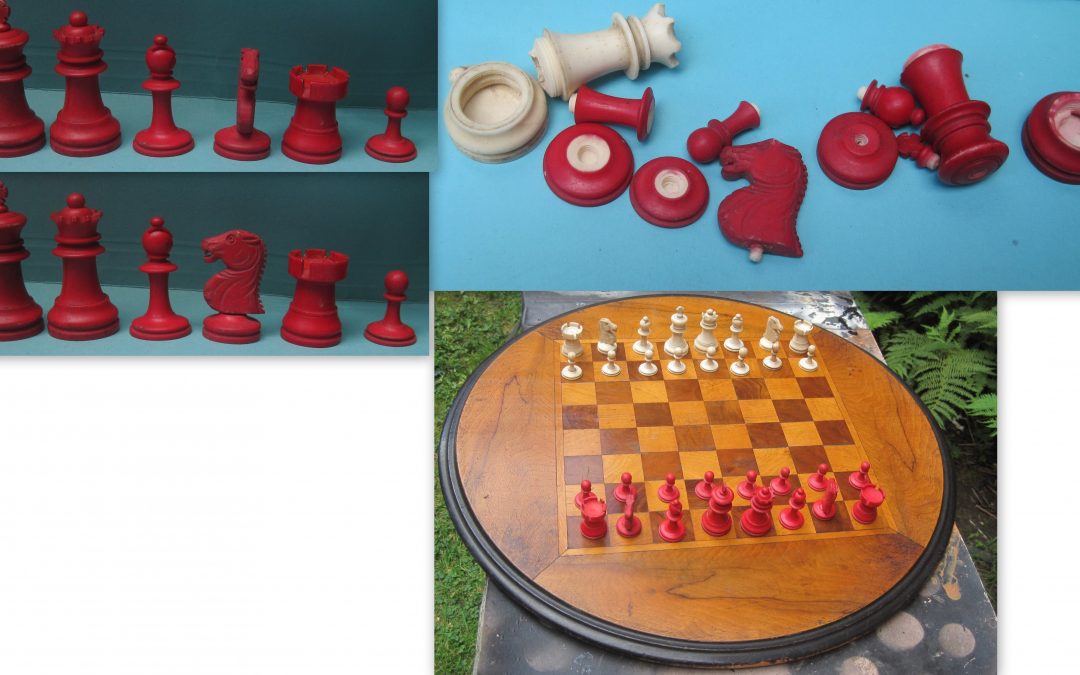 Chinese late 19th century Staunton chess set with extra ugly knights