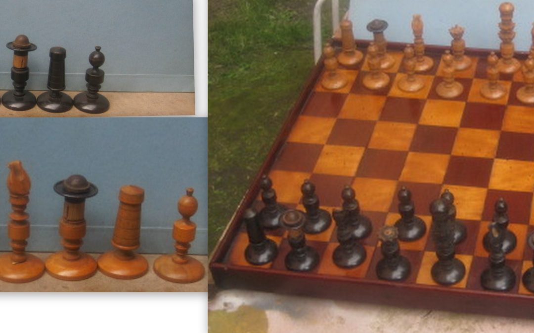 A flawed Biedermier chess set with Frankenstein knights